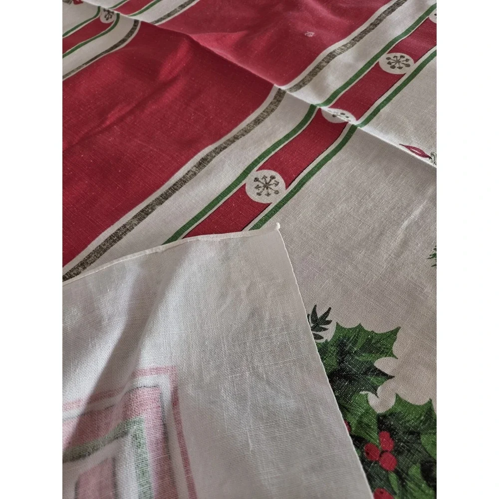 Vintage Christmas Tablecloth MCM 52x68 Retro Some Minor Flaws See Pics